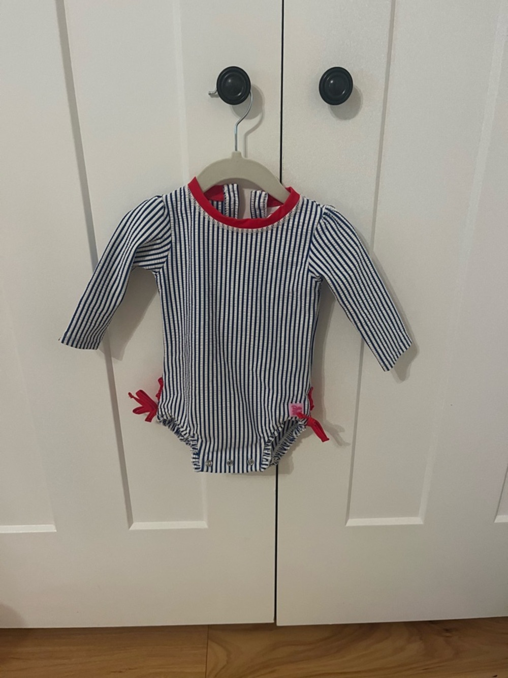 Rufflebutts Seersucker Long Sleeve One Piece Rash Guard